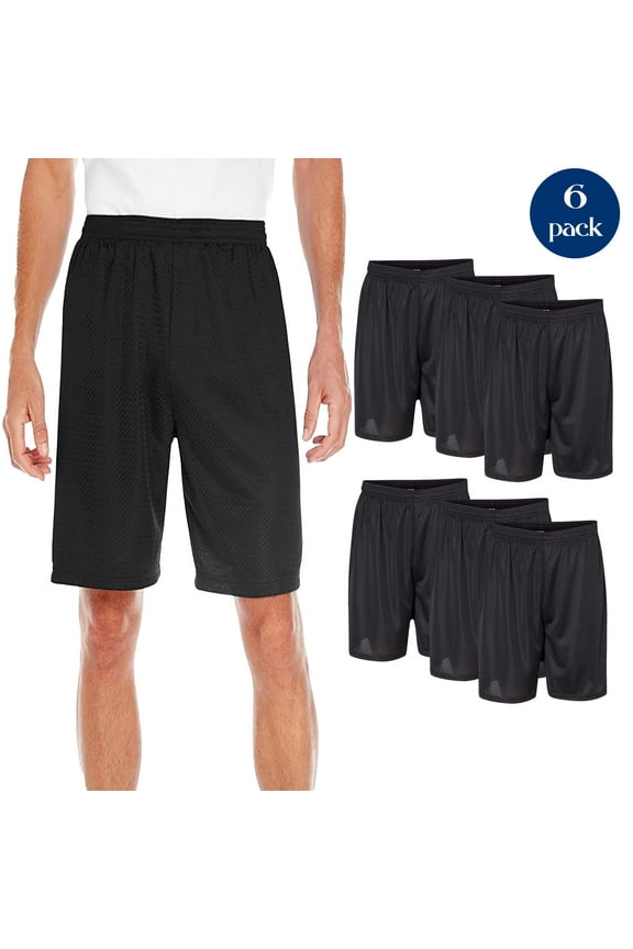 Men's Shorts, Athletic Workout Gym Activewear Black Mesh Basketball Shorts, 6 Pack, XL