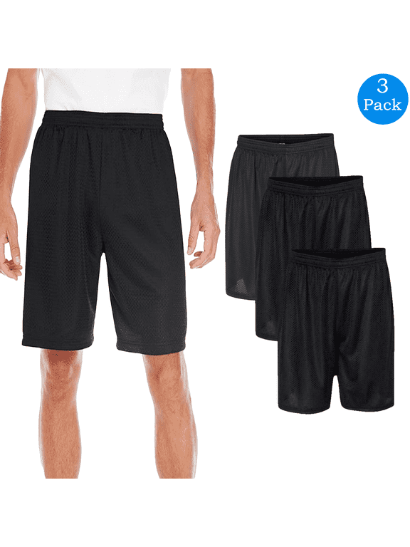 Mesh 7" Men Shorts, Durable Stitching, Black Classic Style Shorts, Pack 6, Sizes S-2XL