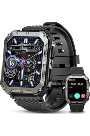 C20 PRO Military Smart Watches for Men IP68 Waterproof Rugged Bluetooth Call(Answer/Dial Calls) 1.83'' Tactical Fitness Watch Tracker for Android iOS Outdoor Sports(Black)