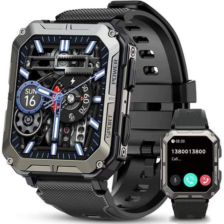 C20 PRO Military Smart Watches for Men IP68 Waterproof Rugged Bluetooth Call(Answer/Dial Calls) 1.83'' Tactical Fitness Watch Tracker for Android iOS Outdoor Sports(Black)