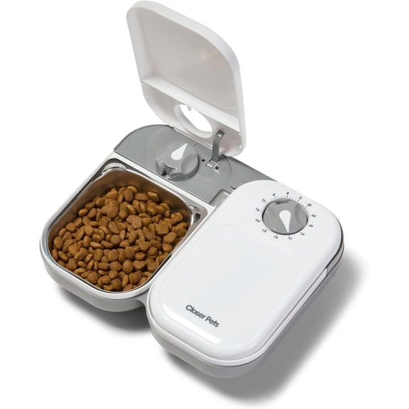 C200 2 Meal Timer-Controlled Automatic Pet Feeder - for Cats and Small Dogs, Wet or Dry Food, Stainless Steel Bowl Inserts and Ice Pack, up to 14 oz Each, White