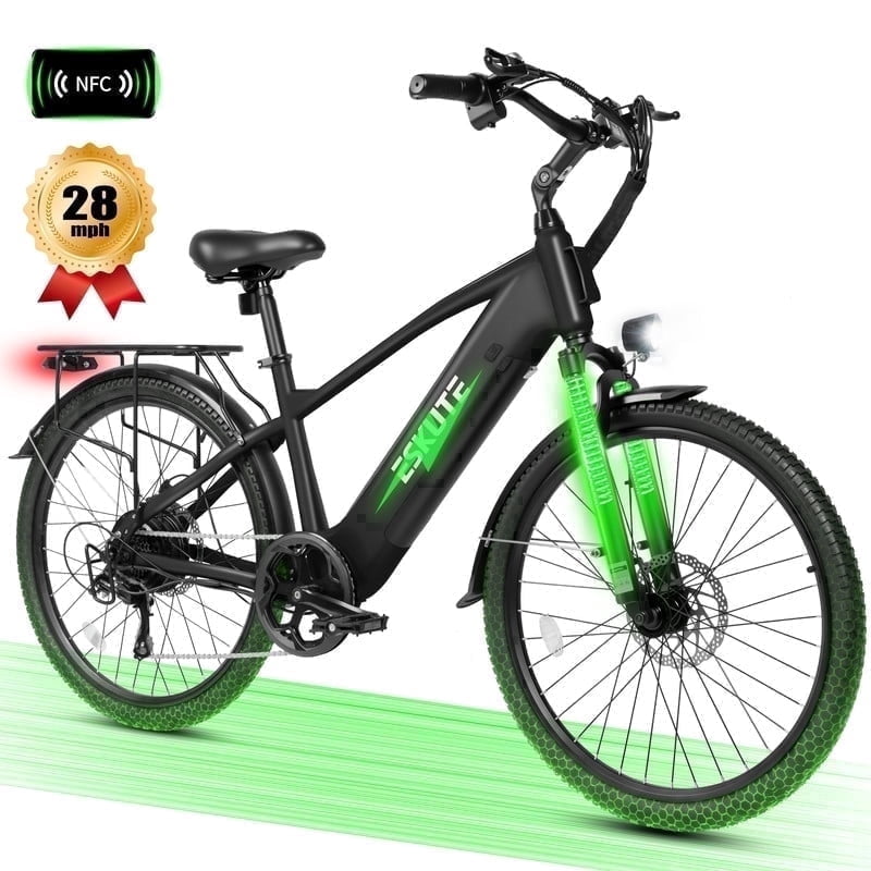 ESKUTE C200 70-Mile Electric Bike for Adults with 840Wh Removable Battery, 1300W Peak Power Ebike, Up to 28MPH Speed, 26" Tires, 7-Speed Adjustable Stem Step-Over E-Bicycle,Black, UL2849