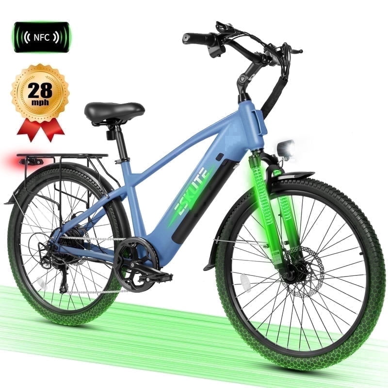 ESKUTE C200 70-Mile Electric Bike for Adults with 840Wh Removable Battery, 1300W Peak Power Ebike, Up to 28MPH Speed, 26" Tires, 7-Speed Adjustable Stem Step-Over E-Bicycle,Blue, UL2849