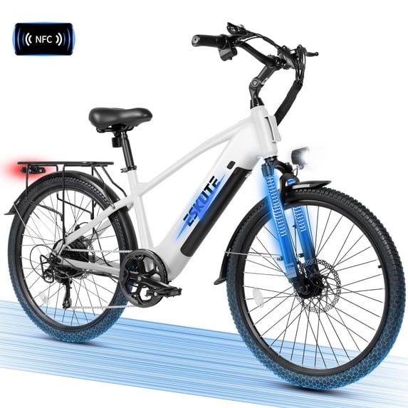 ESKUTE C200 70-Mile Electric Bike for Adults with 840Wh Removable Battery, 500W Peak Power Ebike, Up to 20MPH Speed, 26" Tires, 7-Speed Adjustable Stem Step-Over E-Bicycle,White, UL2849 Class 2