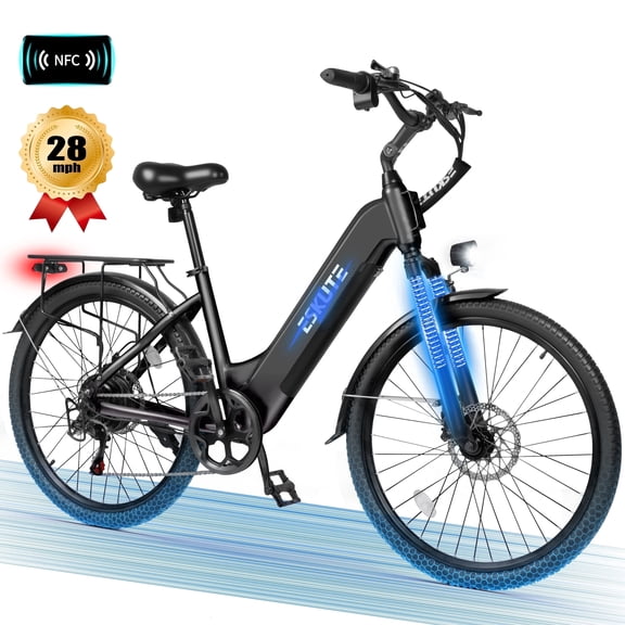 ESKUTE C200 Electric Bike for Adults, 1300W Peak Power Ebike, 28MPH Step-Thru E-Bicycle with 840Wh Removable Battery, Up to 70 Miles, 26" Tires, 7 Speed Adjustable Stem,Black, UL2849