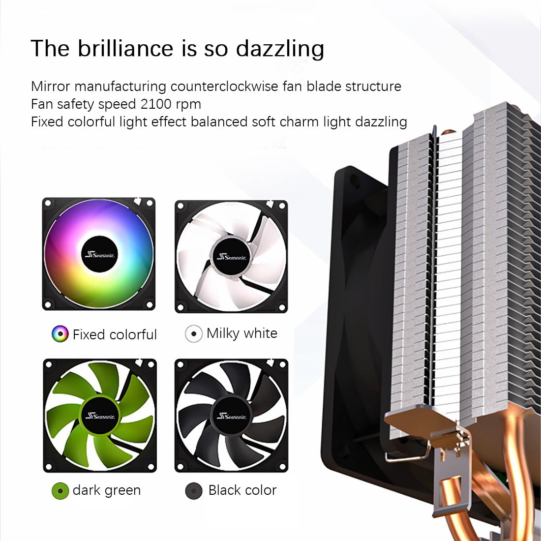 C200S Cooling Fan 3Pin Dual Copper Tube RGB Lights 2100 RPM 9CM Quiet