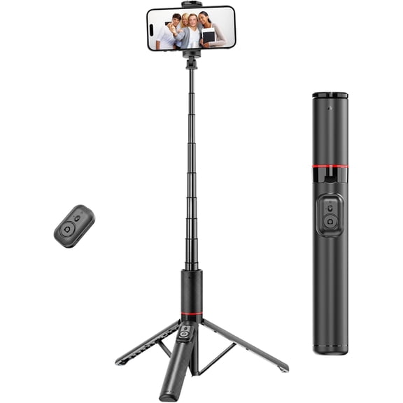 C21 53" All-in-One Selfie Stick Tripod | Compact Retractable + Anti-Slip Tripod Base, Bluetooth 5.2 Remote for iPhone/Android Vlogging/Travel
