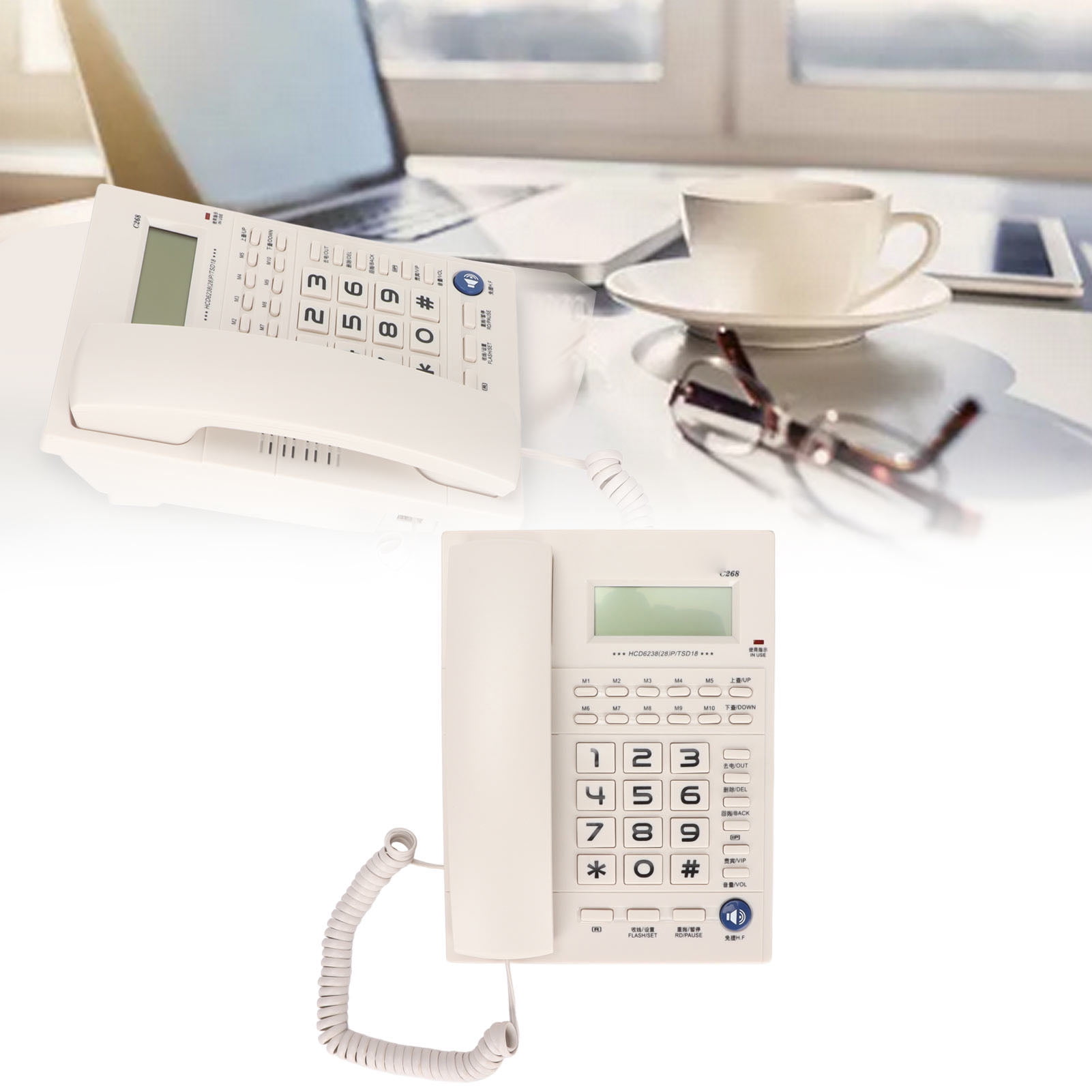 C268 Corded Phone,Big Button Corded Phone With HD LED Screen,Hands Free Speakerphone Landline