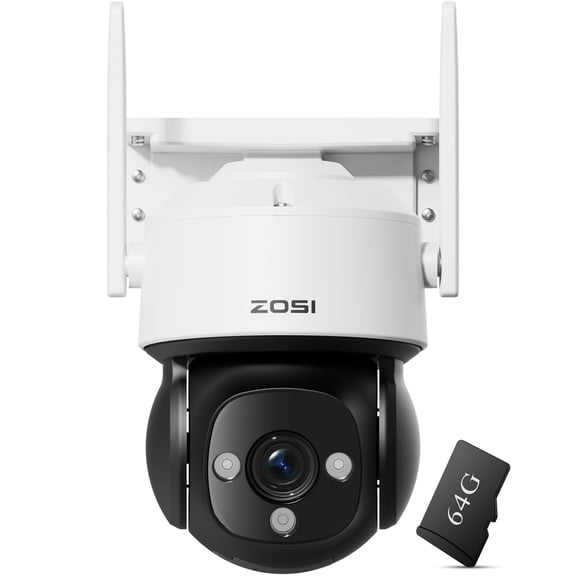 ZOSI C290 4K 8MP UHD Pan/Tilt Wired WiFi Security Camera Outdoor Indoor, Plug-in IP Camera, AI Human Face Vehicle Detection, Auto Tracking, Night Vision, Siren Alarm, 2-Way Audio, 64GB Memory Card