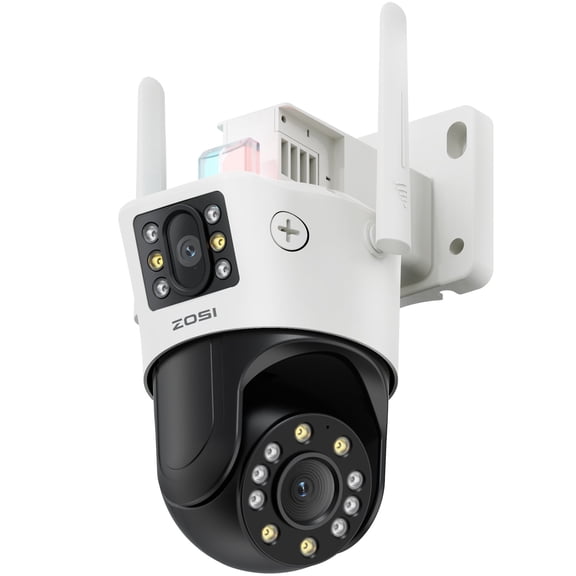 ZOSI C298 SE 6MP 360 View Pan/Tilt Camera Dual-Lens(4MP+2MP) Wired WiFi PT Plug-in Security Camera Outdoor, Human/Vehicle Detect, Color Night Vision, Spotlight Siren,Two-Way Talk, Memory card Storage