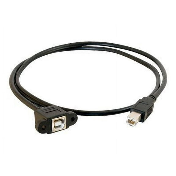 C2G 1ft Panel-Mount USB 2.0 B Female to B Male Cable - Type B Female USB - Type B Male USB - 1ft - Black