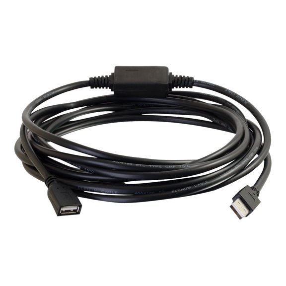 C2G 39010 USB Active Extension Cable - USB 2.0 A Male to A Female Cable, Plenum CMP-Rated, Black (16 Feet, 4.87 Meters)