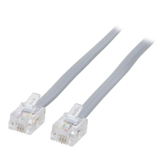 C2G 7ft RJ11 Modular Telephone Cable - RJ-11 Male - RJ-11 Male - 7ft - Silver