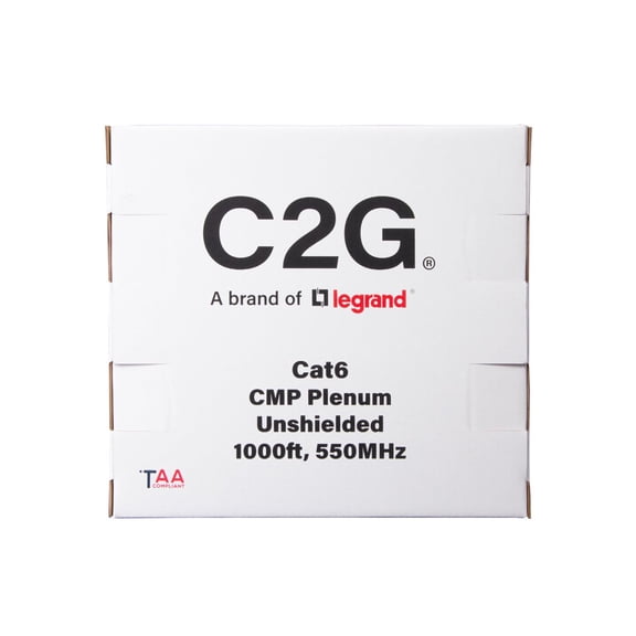 C2G 1000ft (304.8m) TAA-Compliant Cat6 Bulk Unshielded (UTP) Ethernet Network Cable with Solid Conductors-Plenum CMP-Rated - Blue - Bulk cable - TAA Compliant - 1000 ft - 0.2 in - UTP - CAT 6 - CMP - solid, plenum-rated - blue