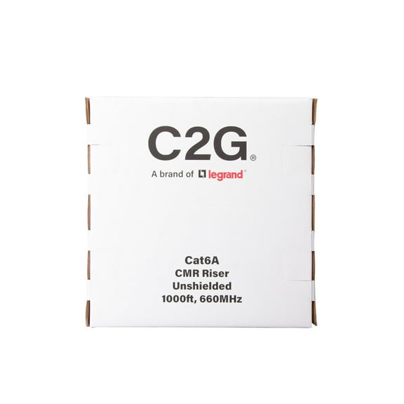 C2G 1000ft (304.8m) TAA-Compliant Cat6a Bulk Unshielded (UTP) Ethernet Network Cable with Solid Conductors-Riser CMR-Rated - Black - Bulk cable - TAA Compliant - 1000 ft - 0.3 in - UTP - CAT 6a - CMR - riser, solid - black