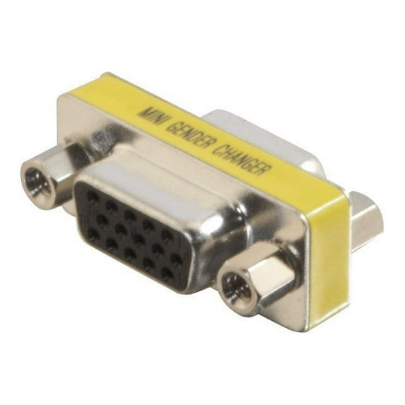 C2G HD15 VGA F/F Mini Gender Changer (Coupler) - 1 x HD-15 Female - 1 x DB-15 Female - Silver, Yellow