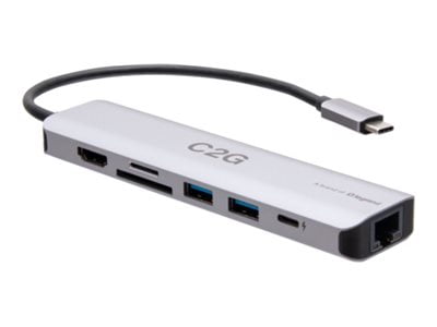 C2G USB-C to HDMI, USB-A, SD Card Reader, Ethernet, and USB-C Mini Docking Station, 4K 60Hz, Gray