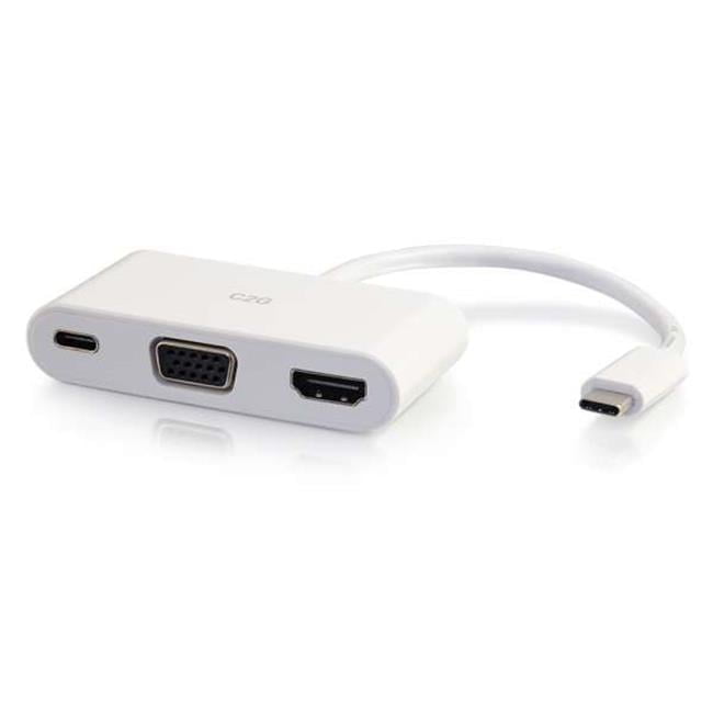 C2G  USB C to HDMI & VGA Adapter Converter with Power Delivery - White