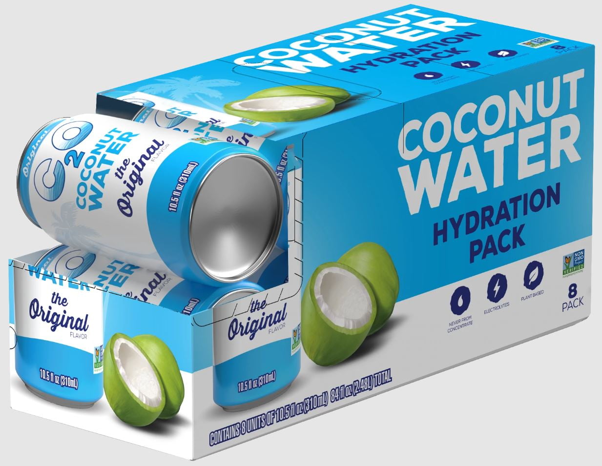 C2O Pure Coconut Water, Coconut Water Hydration Pack, 10.5 fl oz, 8