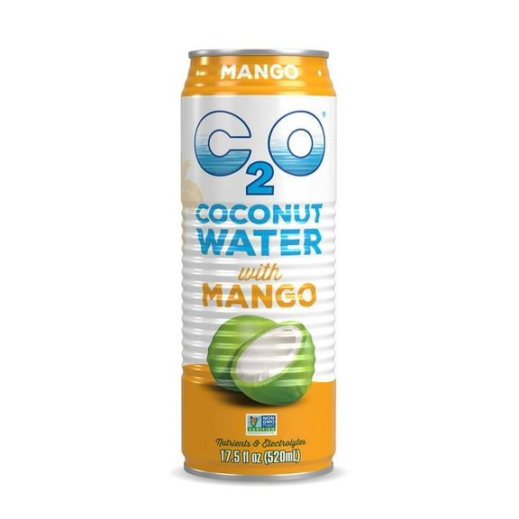 C2O The Original Coconut Water with Nutrients & Electrolytes, Mango, 17.5oz cans, Pack of 1