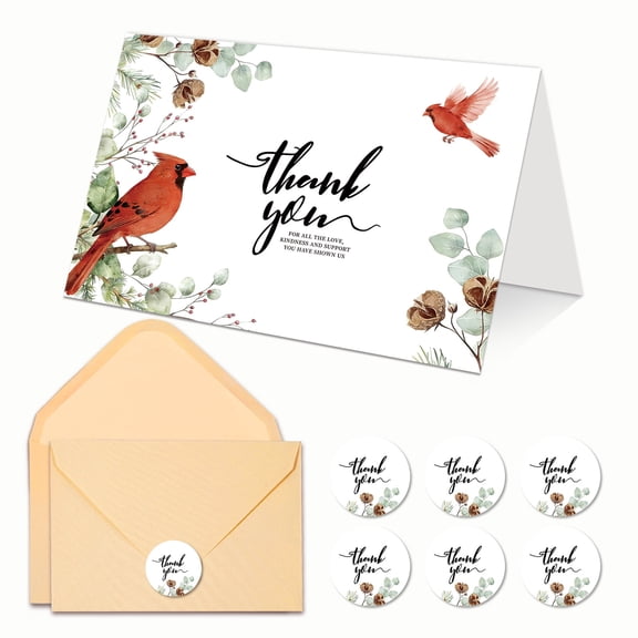 C2U 24 Pack Funeral Thank You Cards with Envelopes (4"x6") - Red Cardinal Sympathy Thank You Cards
