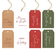 C2U Christmas Hanging Gift Tags Festive Designs Blank Back Jute Twine 48 Pack