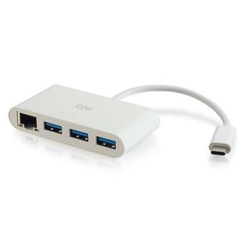 C2G USB C Ethernet and 3 Port USB A Hub - White
