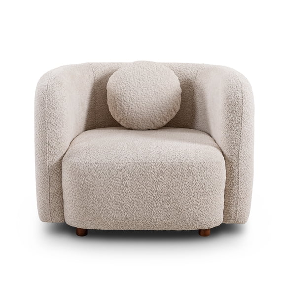 C3-2507, Accent Square Sofa Chair, Boucle Fabric Upholstered Single Cloud Couch Chair, Japandi Style Armchair for Living Room, 1 Seater Sofa