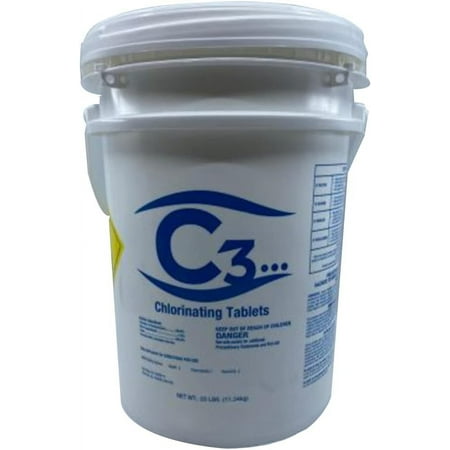C3 3" Stabilized Chlorine Tablets for Swimming Pools | Easy to Use | for Above Ground or Inground Pool | Individually Wrapped | Slow Dissolving | 25 lbs