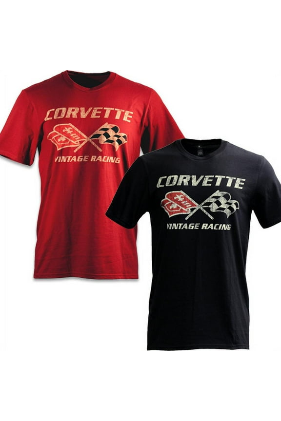 C3 Corvette Cross Flags Vintage Racing Black Cotton T-Shirt - XL