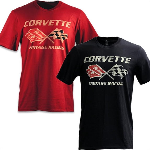C3 Corvette Cross Flags Vintage Racing Black Cotton T-Shirt - XXL