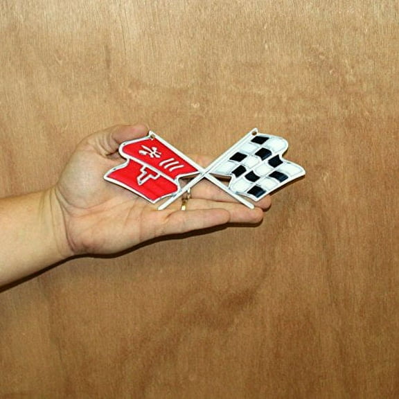 C3 Corvette Crossed Flag Metal Magnet Emblem Art Size: 6" x 2.5" Tool Box Cross Flag 68 through 76 ...