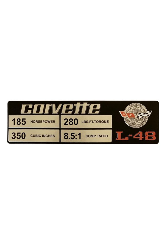 C3 Corvette Spec Data Plate Embossed in Scratch-Resistant Aluminum L-48 Engine 1978