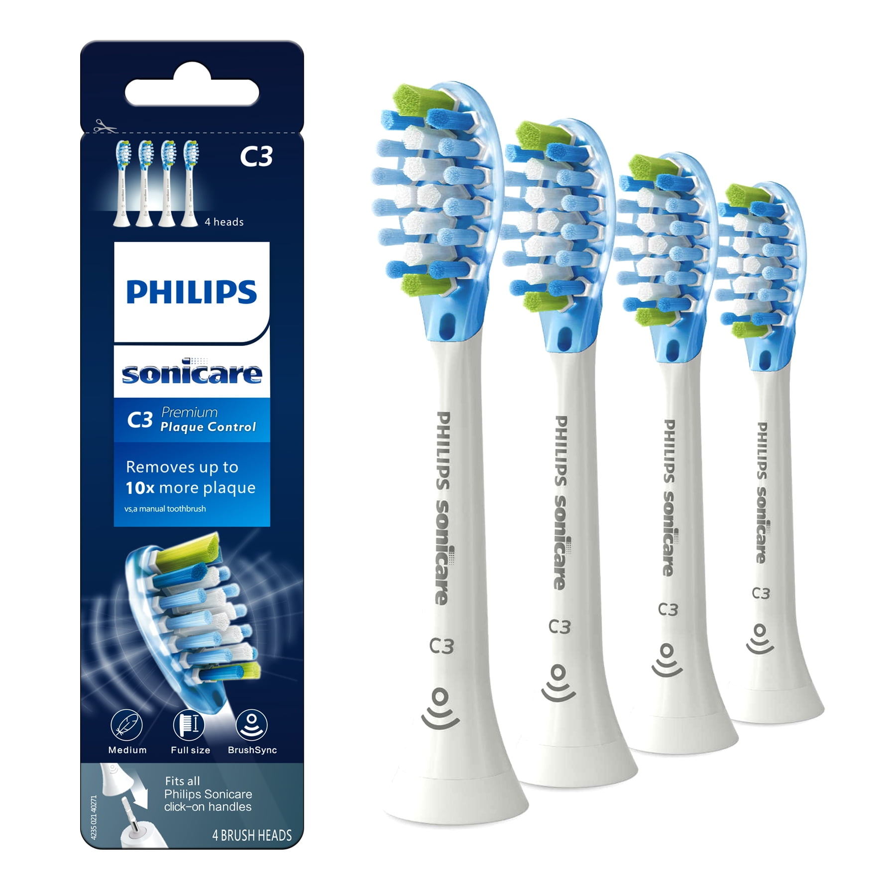 Philips Sonicare C3 Premium Plaque Control Toothbrush Head, Optimal ClickOn Refill, 4 Count
