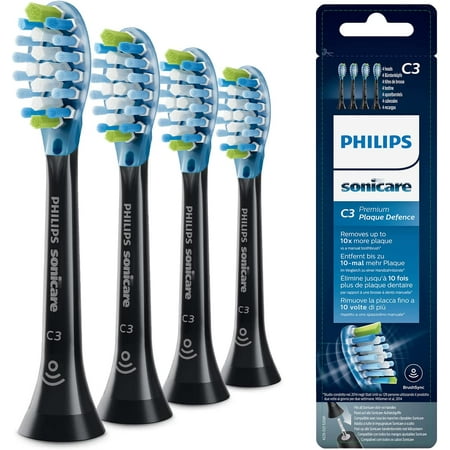 Philips Sonicare C3 (HX9044) Premium Plaque Defense Replacement Toothbrush Head (Compatible with All Philips Sonicare Handles), Pack of 4, Black