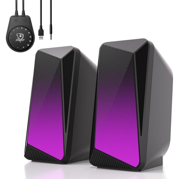 C30 Bluetooth Computer Speakers, USB Powered & 3.5 mm AUX PC Speakers with Easy-Control Pod, Gaming Speakers with Pulsing & LED Flame Lights for Monitor Laotop Desktop, Black