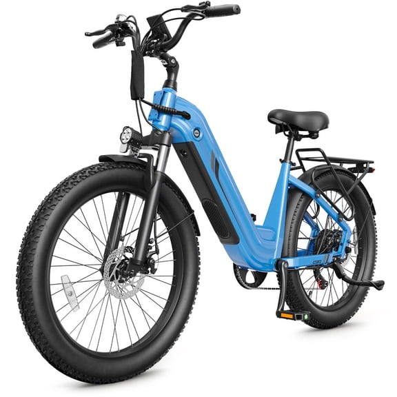 Hopepeak C30 Electric Bike for Adults,750W Motor, 28 MPH Max Electric Urban Bike, 48V 15.6Ah Removable Battery, 24" Fat Tire EBike with 7-Speed,Blue