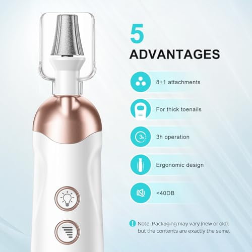 C30 Professional Manicure Pedicure Kit: 5 in 1 Electric Nail File Set Toenail Grinder, 5 Speed Cordless Nail Drill for Thick Nail Toenail Cuticle, Hand Feet Trimmer Buffer for Women Men Baby