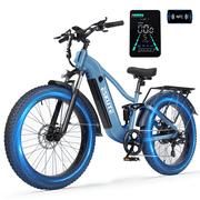 ESKUTE C300 Electric Bike for Adults, 750W Peak Motor, 20MPH Fast Ebike, 48V 20.8Ah Battery Up to 80 Miles, 26"x4.0" Fat Tire, Full Suspension, 8-Speed Blue, UL2849