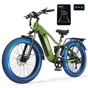 ESKUTE C300 Electric Bike for Adults, 750W Peak Motor, 20MPH Fast Ebike, 48V 20.8Ah Battery Up to 80 Miles, 26"x4.0" Fat Tire, Full Suspension, 8-Speed Green, UL2849