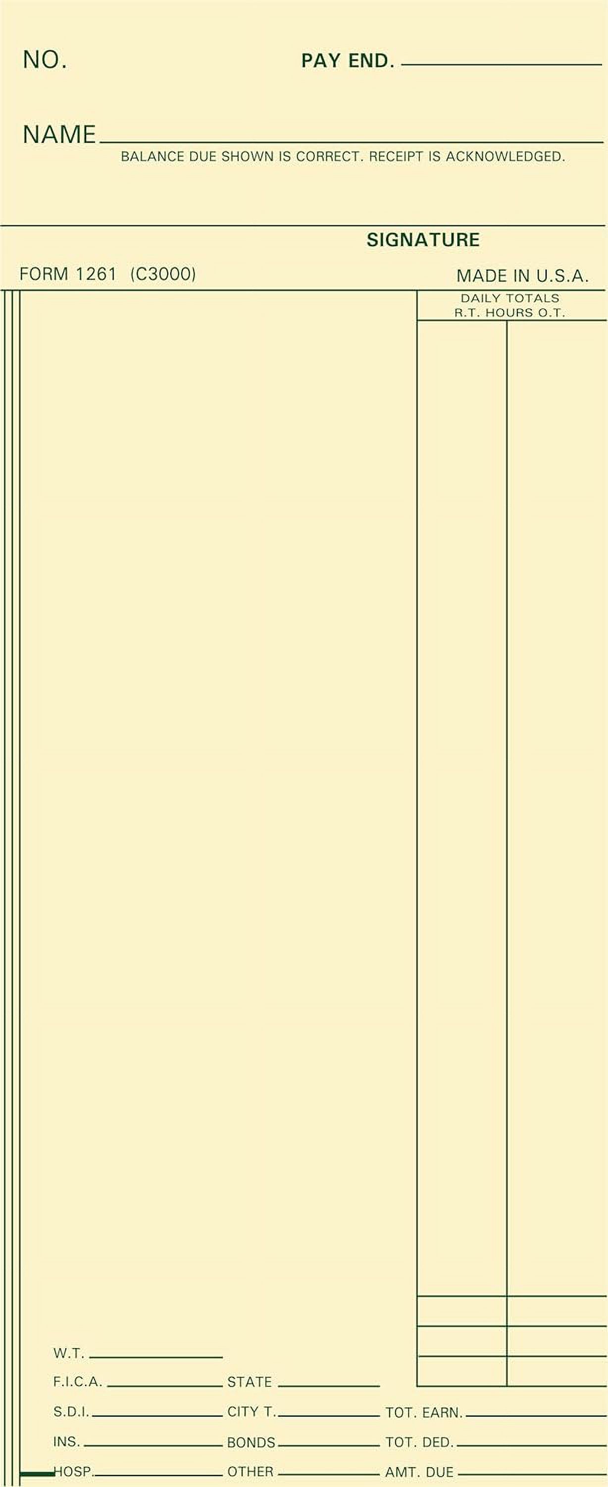 C3000 Time Cards, Made In USA, 200Count, 1Sided, 3 3/8 X 8 1/4, Green