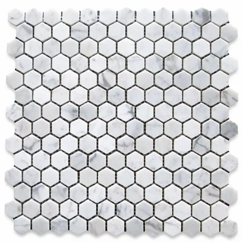C31Xp Carrera Marble 1" Hexagon Tile Bianco Carrara Venato Mosaic Polished