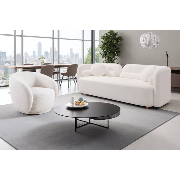 C32508, 3+1, Luxury Modern Couch for Living Room, White Boucle Fleece Upholstered Comfy Couch for Apartment Home Office