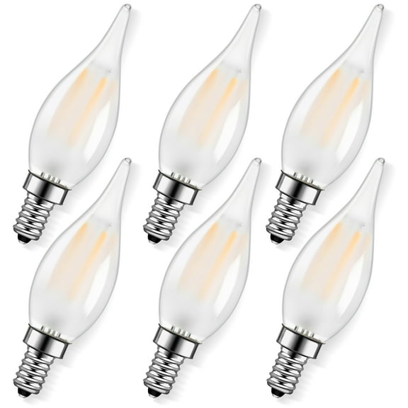 C32TF Frosted Candelabra Light Bulbs,Dimmable E12 LED Bulbs Flame Tip Candle Bulb Edison Filament for Ceiling Fan Chandelier,40 Watt Equivalent 4W, 350LM, 2700K Warm White,6 Pack