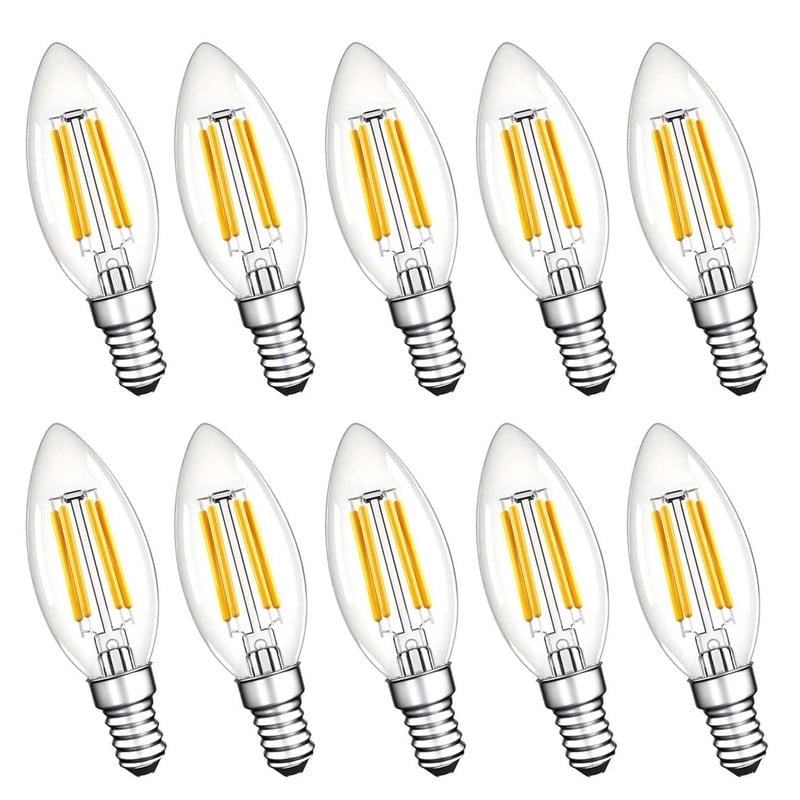 C35 Candelabra LED Light Bulb, E12 Base, 6W, 2700K Warm White, Dimmable, 10 Pack