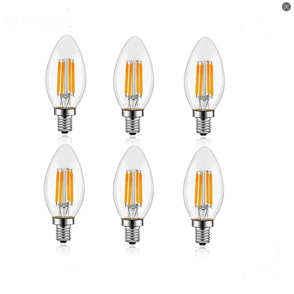 C35 LED Filament Light Bulbs,60W Equivalent E12 LED Bulb Dimmable LED Light Bulbs 6000K Daylight 6W, Candle Light Bulbs,6 Pack