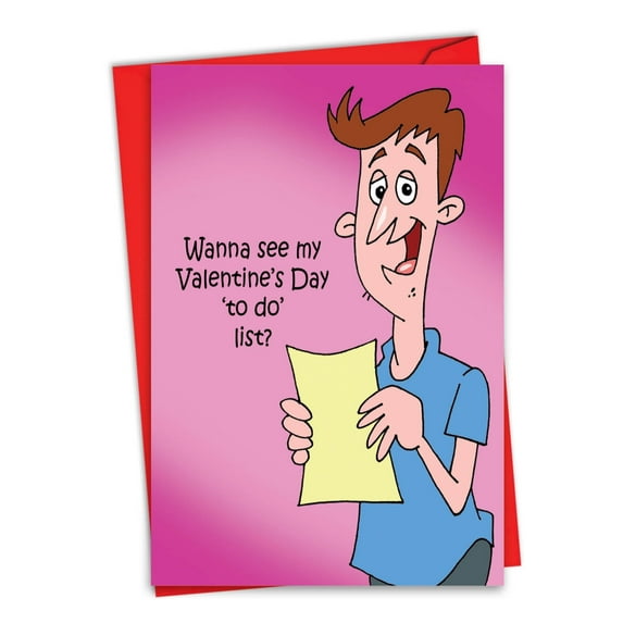 C3563VDG Humor Valentine's Day Greeting Card 'Valentine's To Do List' with Envelope by NobleWorks