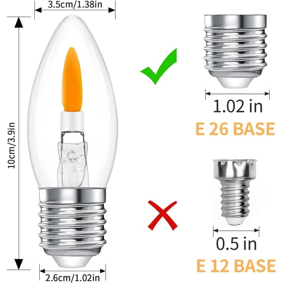 C35E26 Flame Bulbs 6-Pack - 2 Modes (Flicker & Steady), Emits a Soft Orange-Yellow Glow for Ambient Decor, Standard E26 Medium Base, 1800K LED, Non-Dimmable for Halloween/Christmas Porch & Home Decor