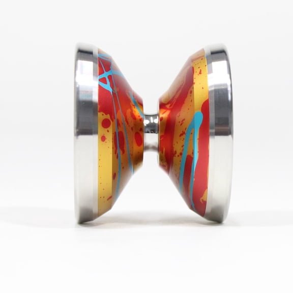 C3yoyodesign Eihwaz Yo-Yo - Bi-Metal - William Chow Signature YoYo (Red/Yellow/Blue Spalash with Silver Ring)