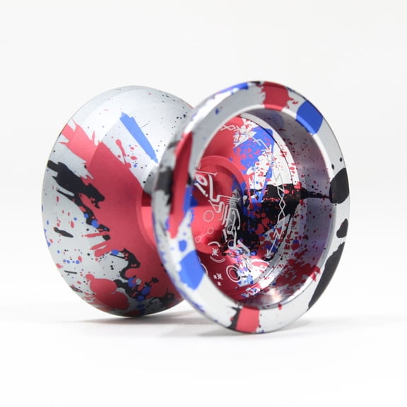 C3yoyodesign Epiphanion Yo-Yo - William Chow Design - Full Size Metal YoYo (Silver/Red/Blue/Black Splash)